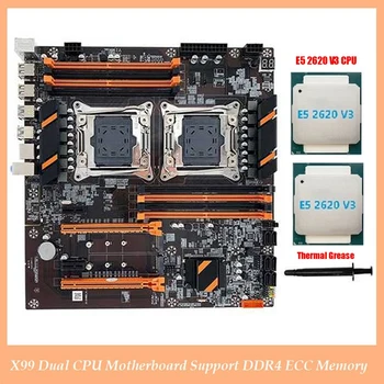 Материнская плата с двойным процессором X99 Поддерживает процессор LGA2011-3, Поддерживает память DDR4 ECC, Черная Материнская плата + процессор 2XE5 2620 V3 + Термопаста
