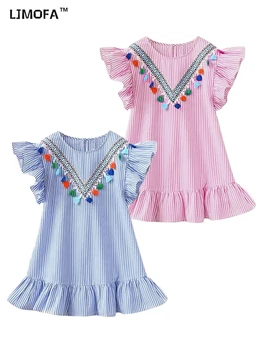 Детское праздничное платье LJMOFA для девочек, Летнее платье Принцессы в полоску для малышей, Богемное Пляжное праздничное платье для детей, Детская одежда D234
