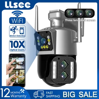 LSEEE WIFIIP камера безопасности с 10-кратным зумом, поворотом и наклоном, беспроводная камера наружного видеонаблюдения 8MP 4K, полноцветное ночное видение, мобильное отслеживание