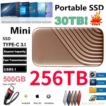 Портативный SSD Внешний твердотельный накопитель 16 ТБ Портативный HD жесткий диск USB 3.1 Type-C 2 ТБ 4 ТБ 64 ТБ Жесткие диски для ноутбука Notebook