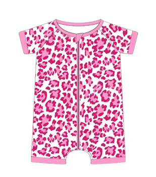 Розовый Милый комбинезон с леопардовым принтом для маленьких Девочек, Летний бутик Одежды для девочек оптом