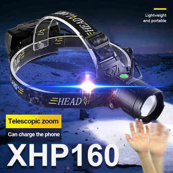 2022 XHP160 ИК-датчик Рыболовный светодиодный Налобный фонарь 18650 USB Перезаряжаемый Налобный фонарь 5 режимов Высокой мощности Для Кемпинга Мощный Налобный фонарь