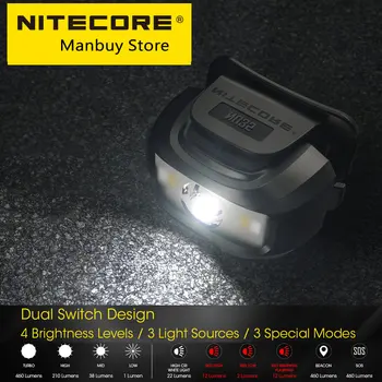 Налобный фонарь NITECORE NU35, гибридный, с длительным сроком службы, рабочий светильник, подсветка, походная светодиодная фара с батареей AAA