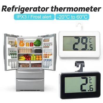 ЖК-цифровой термометр для холодильника, водонепроницаемый холодильник с морозильной камерой, монитор комнатной температуры, сигнализация об замерзании, термометр с крючком