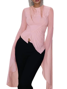 Женская Летняя блузка с Цветочным Принтом и открытыми плечами, рукавами-рюшами и Завязкой Спереди 2023