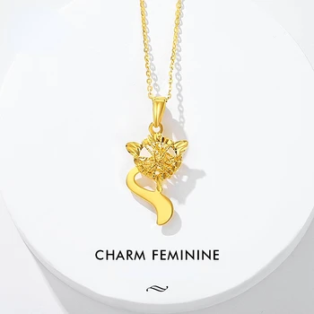 Женское Ожерелье с подвеской в виде золотой лисы весом 5 г, полное золото 999 Пробы, Модное ожерелье с полым воротником, ожерелье с подвеской