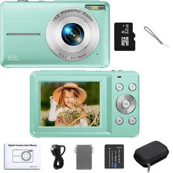Цифровая камера 1080P для детских видеокамер с 32 ГБ SD-карты, 16-кратным цифровым зумом, 48-Мегапиксельный 2,4-дюймовый ЖК-видеоблог, камера для подростков, Новинка