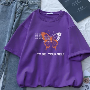 To Be Yourself Женская футболка с выдолбленной бабочкой, Креативный Повседневный укороченный топ, Летняя Дышащая футболка, Модная крутая футболка, Женская