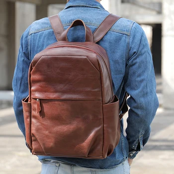 AETOO Мужской рюкзак для поездок на работу, кожаный ретро-рюкзак для отдыха на открытом воздухе, сумка для компьютера из воловьей кожи, мужской рюкзак