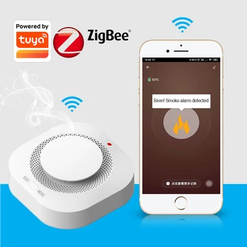 Tuya Smart Zigbee Детектор дыма, беспроводные детекторы утечки дыма, предотвращение задымления, датчик дыма Устанавливается в зоне для некурящих или на кухне