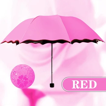 зонт с солнцезащитным кремом цветет в воде, меняет цвет, зонтик с тройным складыванием, черные резиновые солнцезащитные УФ-женские зонты