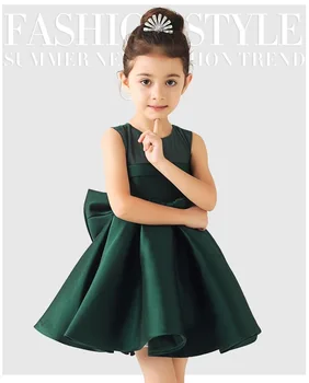 2023 Зеленое/белое/красное атласное платье принцессы с большим бантом для маленьких девочек, Детское свадебное платье, Одежда для подружек невесты, летние платья