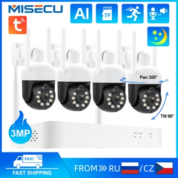 MISECU 3-Мегапиксельная Беспроводная Система камер видеонаблюдения С 8-канальным комплектом Tuya Wifi NVR Цветного Ночного Видения 2-полосная аудио Камера Безопасности