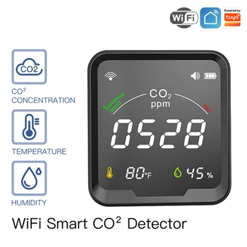 Tuya Умный Дом, Wi-Fi, Качество воздуха, детектор углекислого газа с будильником, температурный монитор, тестер влажности воздуха 3 в 1 CO2