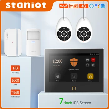 Staniot 7-дюймовый беспроводной охранный комплект WiFi 4G Tuya Smart Home охранная сигнализация Встроенная сирена с датчиком 5-летнего срока службы двери, окна