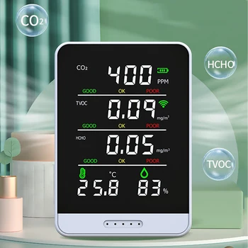 CO2 Детектор Углекислого газа TVOC HCHO Анализатор 5в1 СВЕТОДИОДНЫЙ Цифровой Измеритель Температуры Влажности Гигрометр Тестер Монитор Качества Воздуха