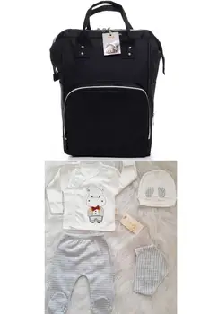 Комплект из 2 предметов из 100% хлопка для больничного отделения и водонепроницаемого функционального рюкзака для ухода за ребенком без стека, черный
