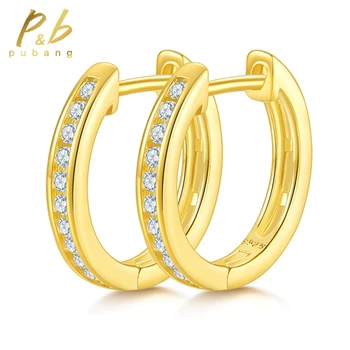 PuBang Fine Jewelry, твердое серебро 925 пробы, GRA VVS1, муассанит, бриллиантовые Серьги-кольца 14 K, Серьги-кольца для женщин, свадебный подарок, бесплатная доставка