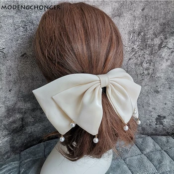 Высококачественная Двухслойная Заколка для волос с бантом и Жемчугом, Корейская модная пружинящая заколка в виде конского хвоста, однотонная заколка для волос для женщин, Аксессуары для волос