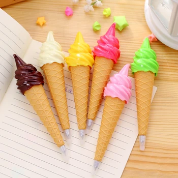 Пластиковая Шариковая ручка для мороженого, 0,7 мм, Черная Заправка, Ручка для Письма в виде Рожка для мороженого, Школьная ручка для детских подарков на вечеринку