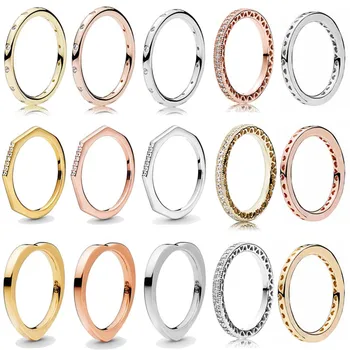 Новое кольцо из стерлингового серебра 925 пробы с розово-золотыми блестящими капельками, Штабелируемое кольцо с сердечками Любви с кристаллом для женщин, Подарочные модные украшения