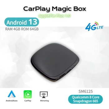 Applepie Автомобильный AI Box Android 13 Беспроводной CarPlay Android Auto 4G LTE SIM Magic Qualcomm 6125 8-Ядерный Youtube Netfix Бесплатная карта 64G