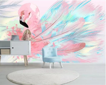 Индивидуальный современный диван для гостиной фоновая стена 3D обои ручная роспись Розовые обои из перьев фламинго papier peint