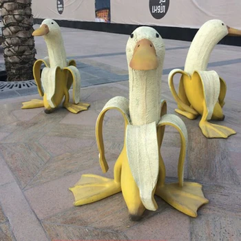 Художественная статуя Банановой утки, Садовый декор на открытом воздухе, Милые Забавные Причудливые фигурки очищенной банановой утки, украшения