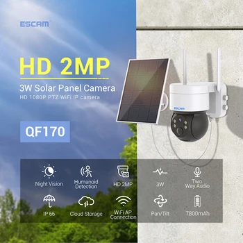 ESCAM QF170 HD 2MP 1080P WIFI IP-Камера Солнечной Энергии PTZ AI Гуманоидная Сигнализация Полноцветное Автоматическое Отслеживание Домашней Безопасности Монитор Камеры S