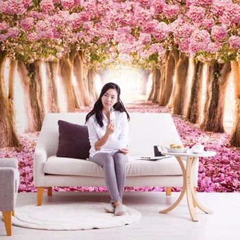 Пользовательские Фотообои 3D Романтическая Цветущая Вишня Большая Фреска Розовые Цветочные Обои Для Стен Спальни Девочек Papel De Parede 3D