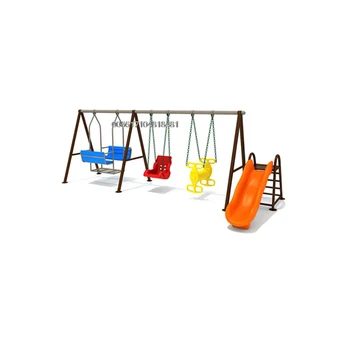 Высококачественный детский металлический каркас Открытая игровая площадка Четырехместные качели с горкой