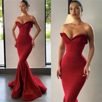 Бордовое платье для выпускного вечера, Красное платье-русалка без рукавов, Высококачественное атласное платье для выпускного вечера с застежкой-молнией сзади, vestidos de fiesta de noche