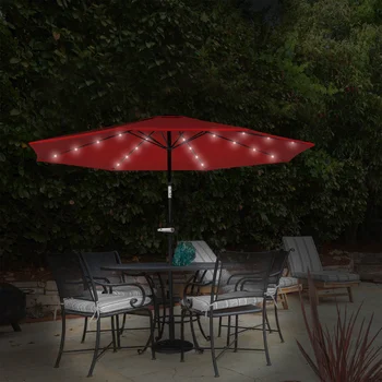 Чистый садовый 10-футовый зонт для патио с солнечной светодиодной подсветкой (красный), пляжный зонт, навес, уличная мебель для патио