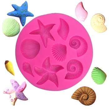 В форме ракушек морских обитателей, 3D форма для помадки, силиконовая форма для торта, конфетница из пищевой мастики, инструменты для приготовления шоколадных конфет F0240
