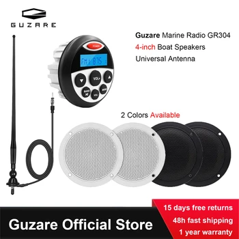 Цифровое мультимедийное устройство GUZARE Marine Stereo Radio Bluetooth, 4-дюймовые динамики для лодок или FM-антенна для гидроциклов, квадроциклов для гольфа