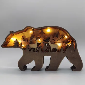 Деревянный 3D Медведь Ручной работы, вырезанный из Лося, Ручная работа с легким Декором Для дома, Рождественский орнамент, Подарок на Новый Год 2023Xmas Navidad