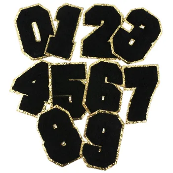 Черная плюшевая вышитая блестками из Синели нашивка с цифрами для глажки Одежды, наклейка на сумку, аппликация на Шляпу