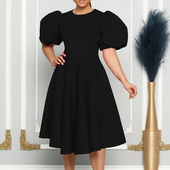 2023 Африканские платья для женщин, Летнее Элегантное Африканское платье с коротким рукавом и круглым вырезом, Черное Оранжевое Белое платье длиной до колен, Африканская одежда
