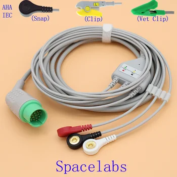 17P ЭКГ ЭКГ с 3 выводами кабель и провод электрода для Spacelabs 90496/90369/90367, AHA ИЛИ IEC, аксессуары для ЭКГ с защелкой/зажимом/Vet clip