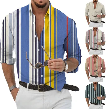 Мужские рубашки с длинным рукавом, Дышащая Повседневная рубашка в полоску в стиле хип-хоп, Дизайнерская мужская одежда, Рубашки, Блузка в полоску, футболка на пуговицах